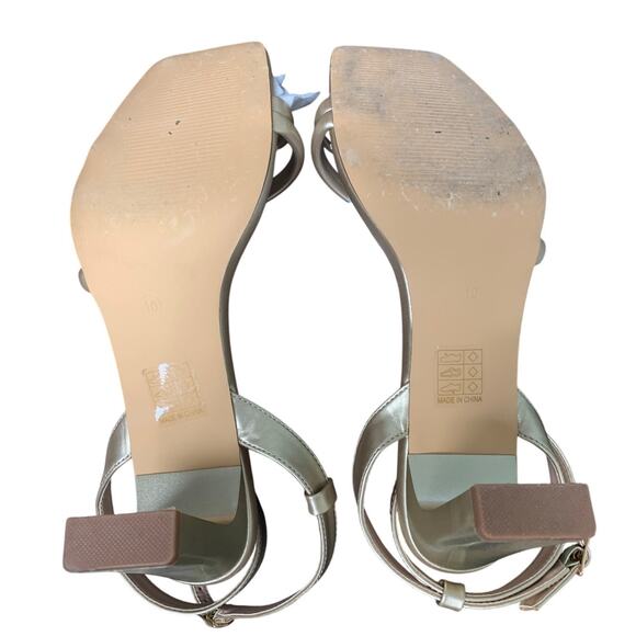 Lullasong Womens Size 10 Shiny Gold Open Toe 3.5" Heel Ankle Strap Sandals Shoes - Picture 6 of 6